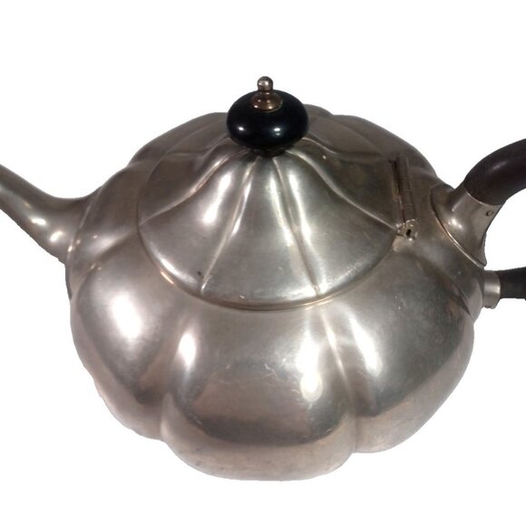 Antique Sheffield Pewter Pumpkin Melon Shape Teapot Cream Sugar Set By James Dix - Picture 7 of 15